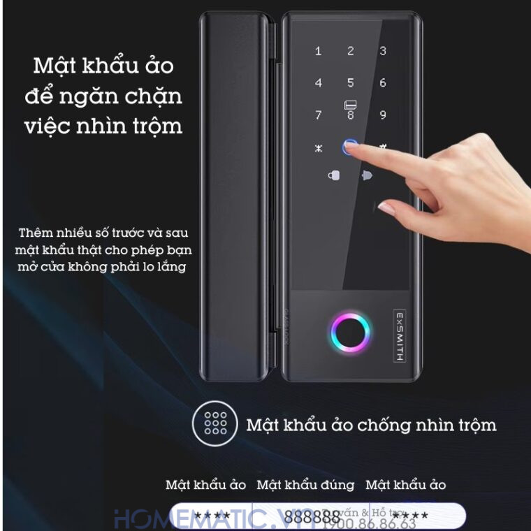 Khóa Vân Tay Cửa Kính Cường Lực Thông Minh Không Khoan đục Exsmith Jd-s1 hỗ trợ mật khẩu ảo chống nhìn trộm Khóa Vân Tay Cửa Kính Cường Lực Thông Minh Không Khoan đục Exsmith Jd-s1 hỗ trợ mật khẩu ảo chống nhìn trộm