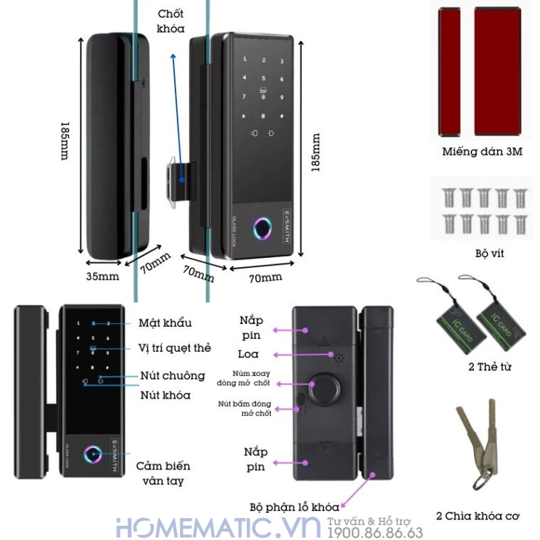 Khóa Vân Tay Cửa Kính Cường Lực Thông Minh Không Khoan đục Exsmith Jd-s1 mô tả chức năng Khóa Vân Tay Cửa Kính Cường Lực Thông Minh Không Khoan đục Exsmith Jd-s1 mô tả chức năng