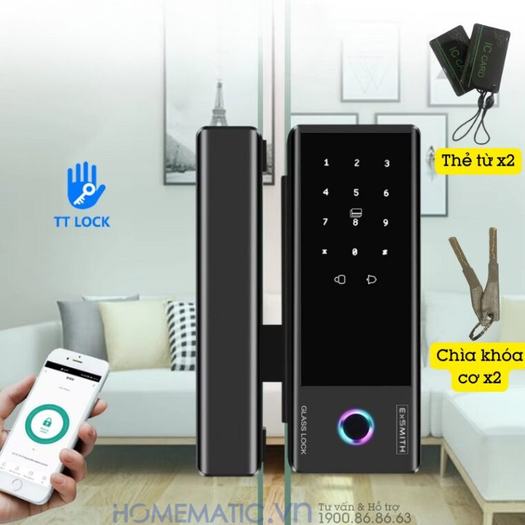 Khóa Vân Tay Cửa Kính Cường Lực Thông Minh Không Khoan đục Exsmith Jd-s1