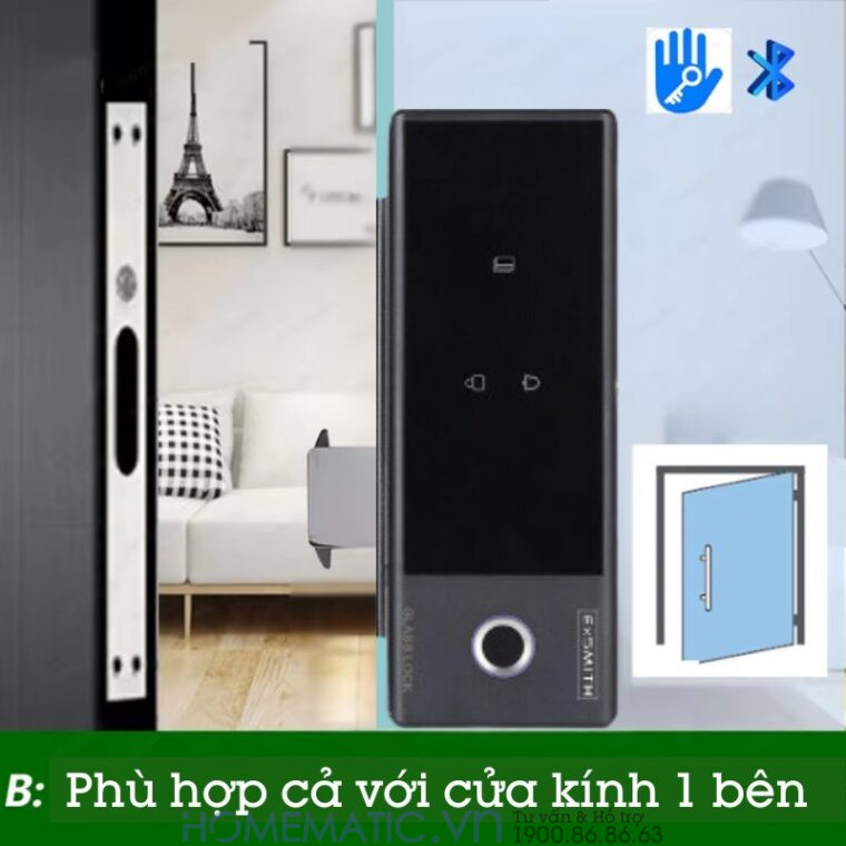 Khóa Vân Tay Cửa Kính Cường Lực Thông Minh Không Khoan đục Exsmith Jd-s1 Khóa Vân Tay Cửa Kính Cường Lực Thông Minh Không Khoan đục Exsmith Jd-s1
