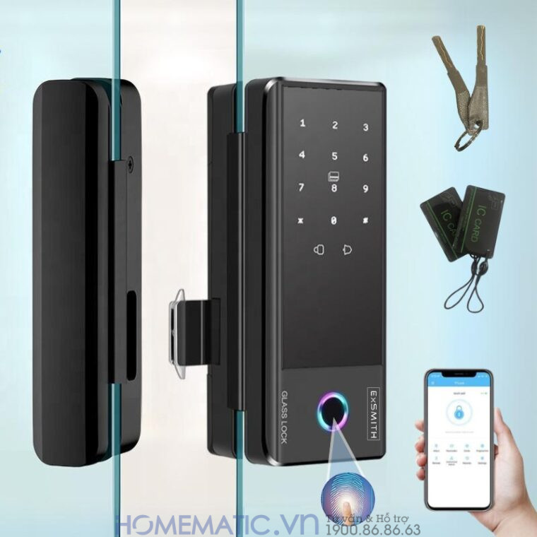 Khóa Vân Tay Cửa Kính Cường Lực Thông Minh Không Khoan đục Exsmith Jd-s1