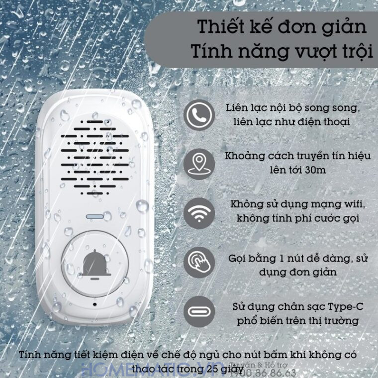 Chuông Cửa đàm Thoại 2 Chiều Không Dây Chống Nước Intercom Doorbell Ids1 Chuông Cửa đàm Thoại 2 Chiều Không Dây Chống Nước Intercom Doorbell Ids1
