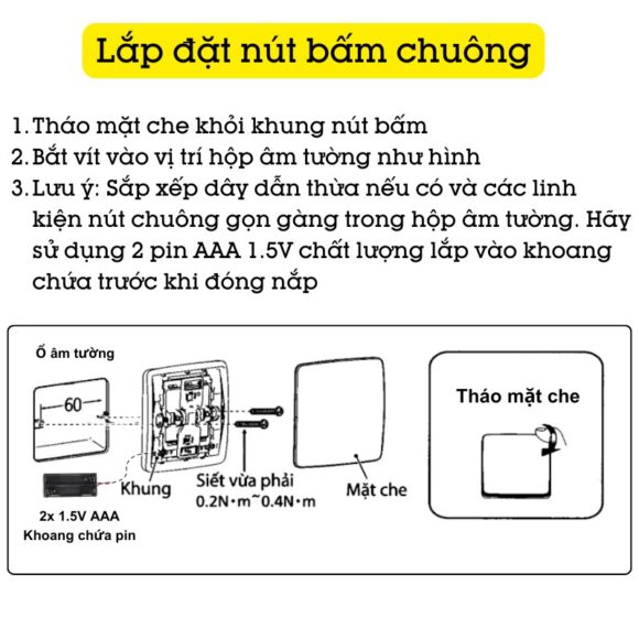 Cách lắp đặt Chuông Cửa Không Dây Nút Bấm Panasonic Dùng Pin Cao Cấp Panachime Ehg54