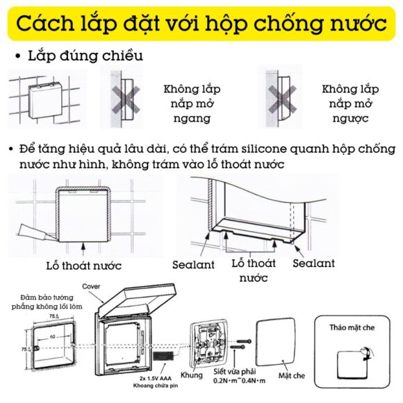 Chuông Cửa Không Dây Nút Bấm Panasonic Dùng Pin Cao Cấp Panachime Ehg54 cách lắp đặt với hộp chống nước