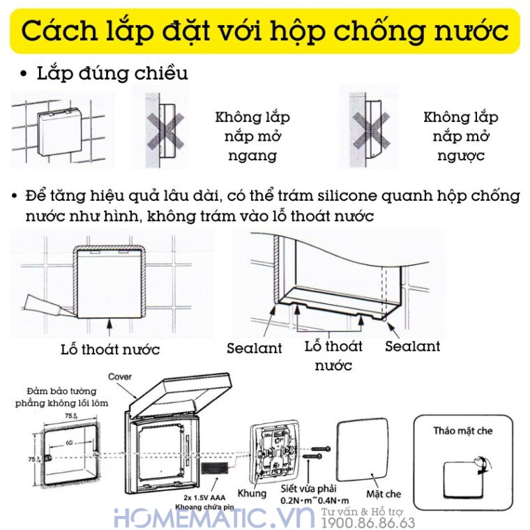 Chuông Cửa Không Dây Nút Bấm Panasonic Dùng Pin Cao Cấp Panachime Ehg54 cách lắp đặt với hộp chống nước