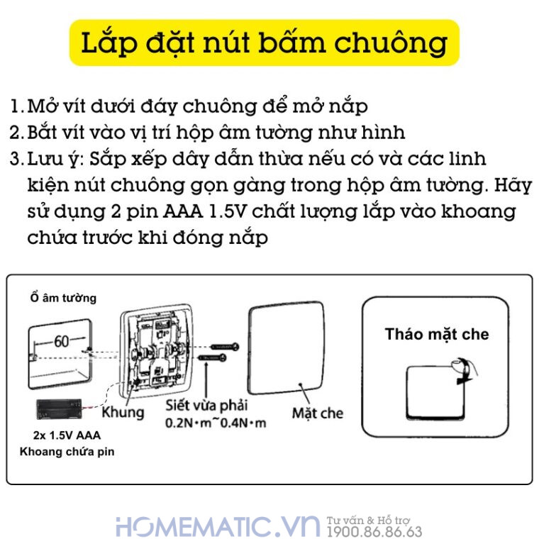 Cách lắp đặt Chuông Cửa Không Dây Nút Bấm Panasonic Dùng Pin Cao Cấp Panachime Ehg54