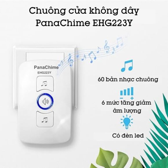 Chuông Không Dây Nút Bấm Panasonic Dùng Pin Panachime Ehg223y hỗ trợ 60 bản nhạc, 6 mức âm lượng và có đèn led