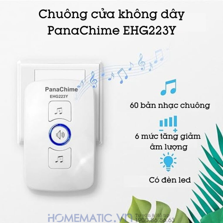 Chuông Không Dây Nút Bấm Panasonic Dùng Pin Panachime Ehg223y hỗ trợ 60 bản nhạc, 6 mức âm lượng và có đèn led