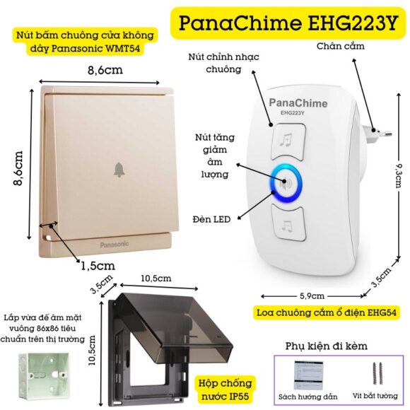 Chuông Không Dây Nút Bấm Panasonic Dùng Pin Panachime Ehg223y mô tả tính năng