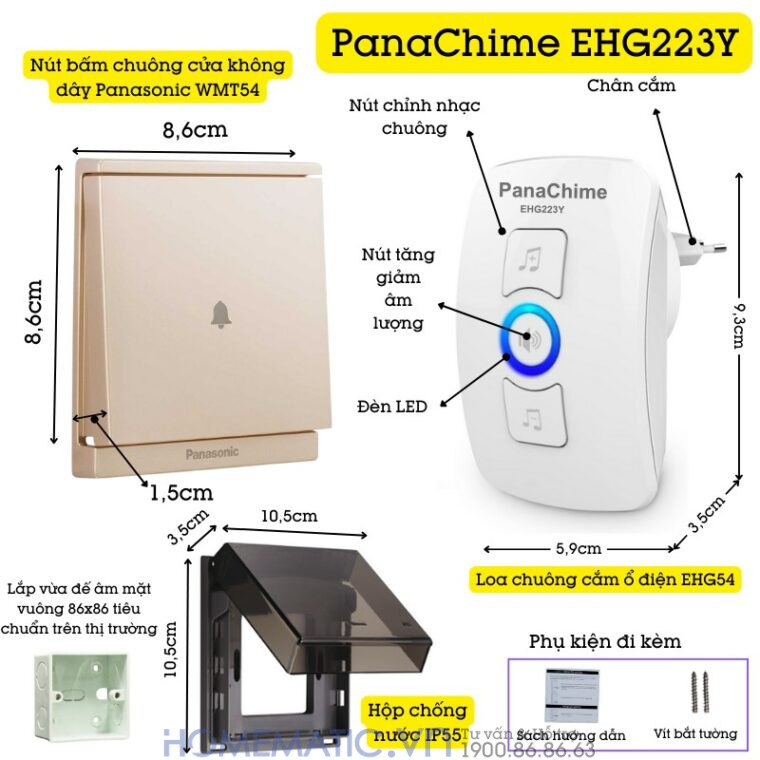 Chuông Không Dây Nút Bấm Panasonic Dùng Pin Panachime Ehg223y mô tả tính năng