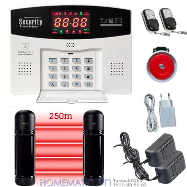 Hệ Thống Hàng Rào Chống Trộm Báo Về điện Thoại Exsmith Es1720ab bộ 4 tia 250m