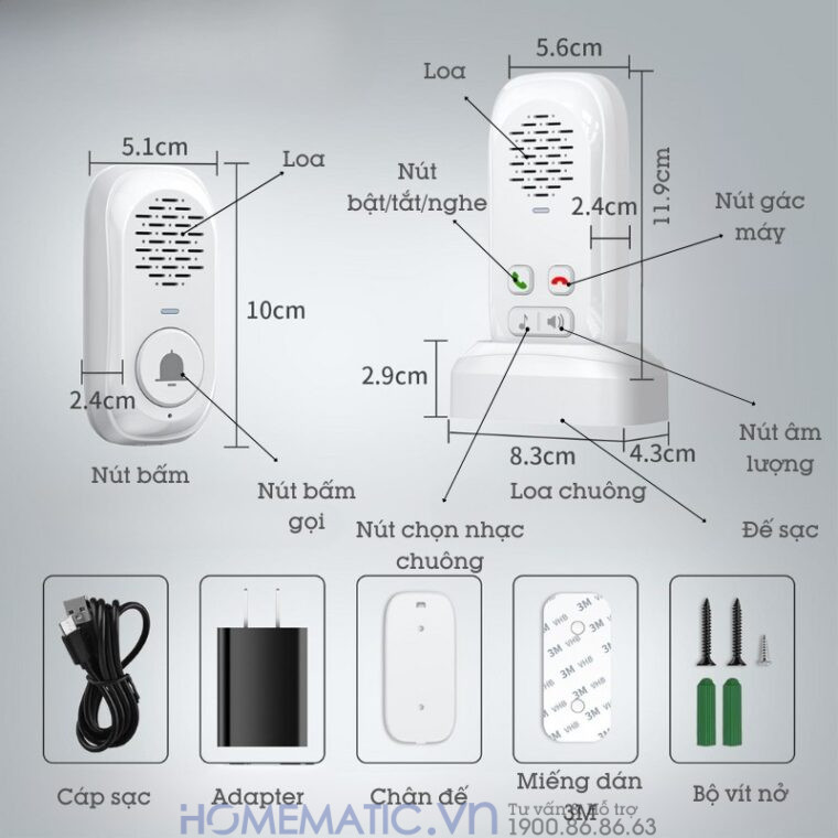 Chuông Cửa đàm Thoại 2 Chiều Không Dây Chống Nước Intercom Doorbell Ids1 Chuông Cửa đàm Thoại 2 Chiều Không Dây Chống Nước Intercom Doorbell Ids1