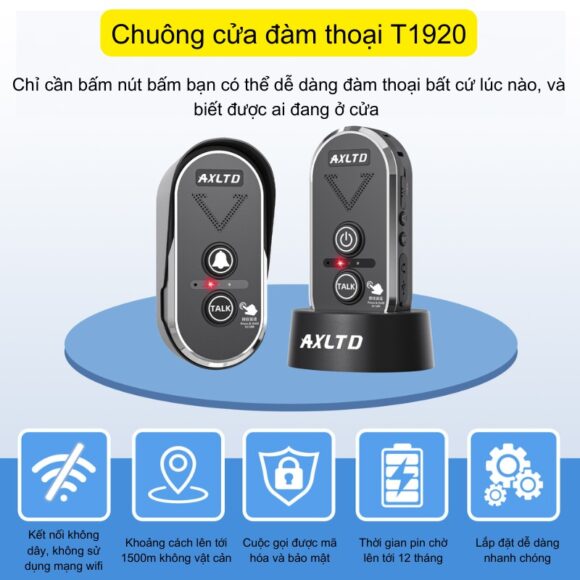 Chuông Cửa Không Dây đàm Thoại 2 Chiều Khoảng Cách Xa Axltd T1920