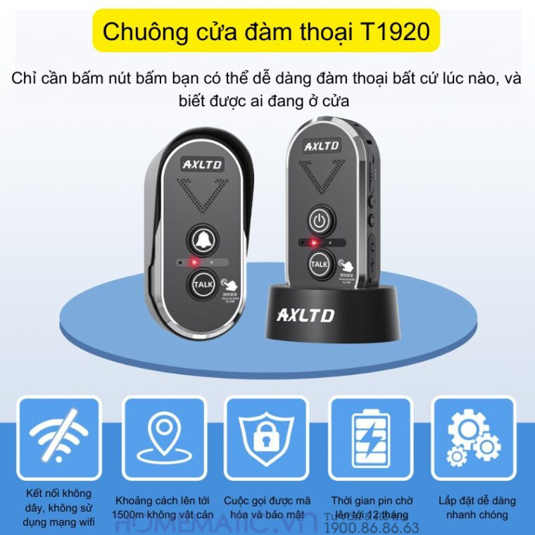 Chuông Cửa Không Dây đàm Thoại 2 Chiều Khoảng Cách Xa Axltd T1920
