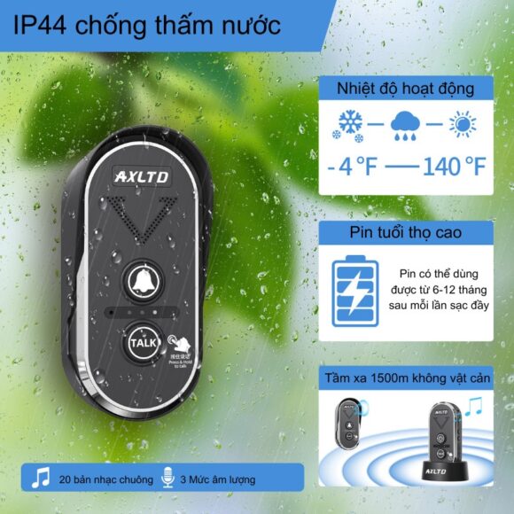 Chuông Cửa Không Dây đàm Thoại 2 Chiều Khoảng Cách Xa Axltd T1920