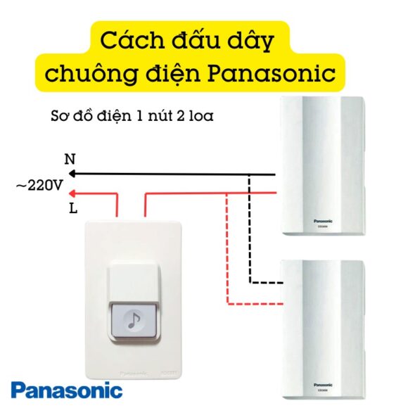 cách đấu dây Chuông điện Panasonic Pebg8 bộ 1 nút 2 loa