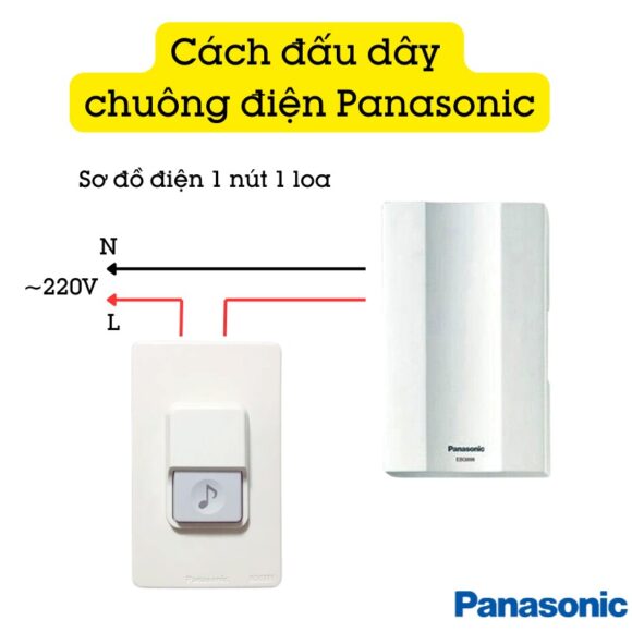 cách đấu dây Chuông điện Panasonic Pebg8 bộ 1 nút 1 loa