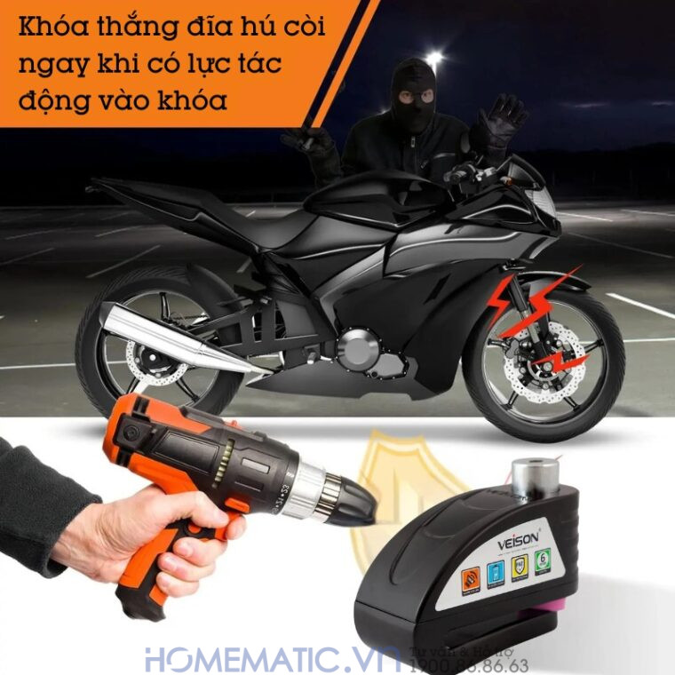 Khóa đĩa Xe Máy Có Còi Hú 2 Chế độ Veison Dx19v2