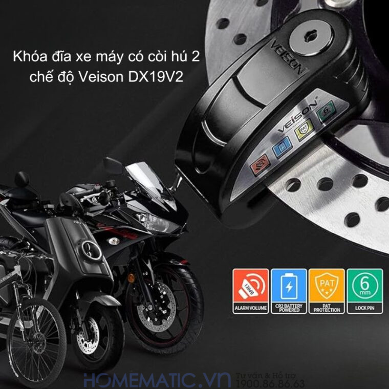 Khóa đĩa Xe Máy Có Còi Hú 2 Chế độ Veison Dx19v2