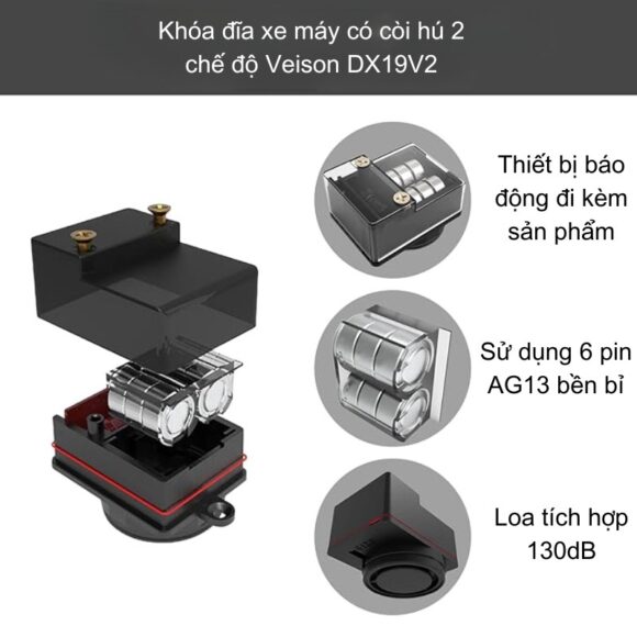 Khóa đĩa Xe Máy Có Còi Hú 2 Chế độ Veison Dx19v2