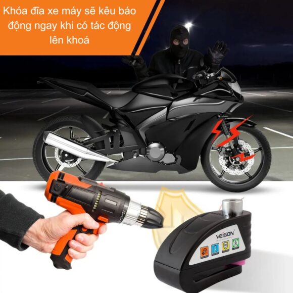 Khóa đĩa Xe Máy Có Còi Hú 2 Chế độ Veison Dx19v2