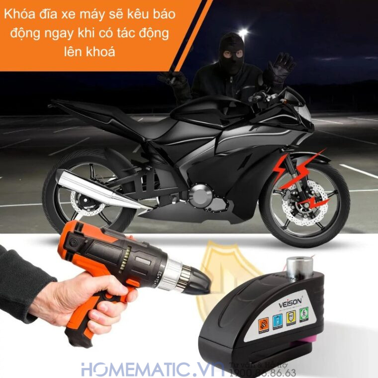 Khóa đĩa Xe Máy Có Còi Hú 2 Chế độ Veison Dx19v2
