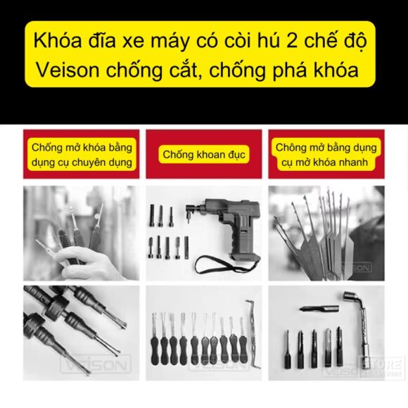 Khóa đĩa Xe Máy Có Còi Hú 2 Chế độ Veison Dx19v2