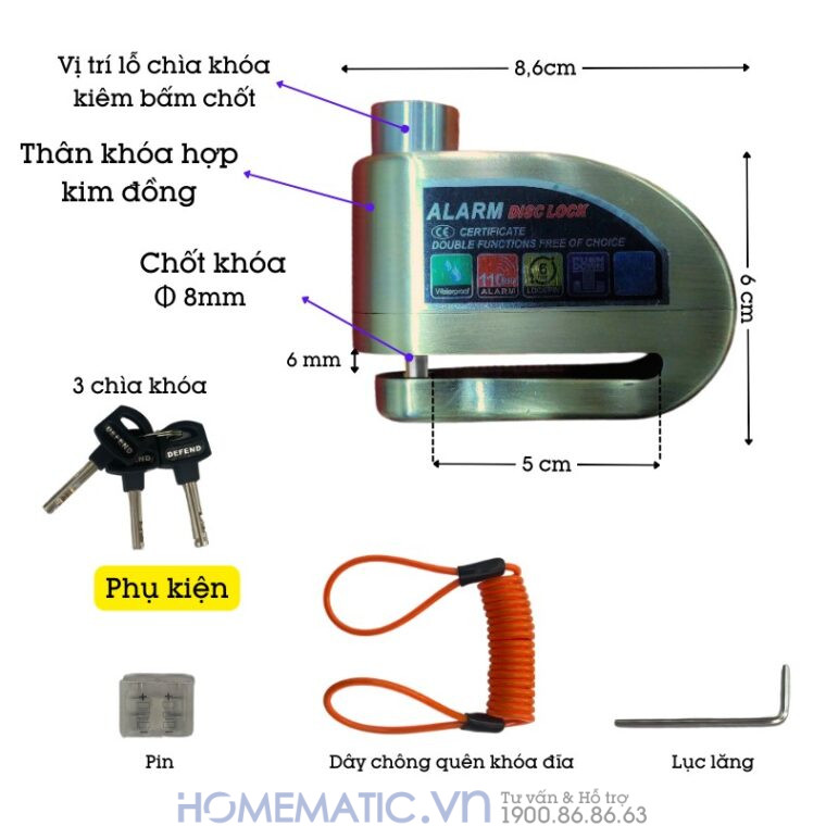 Khóa Phanh đĩa Xe Máy các chức năng sản phẩm