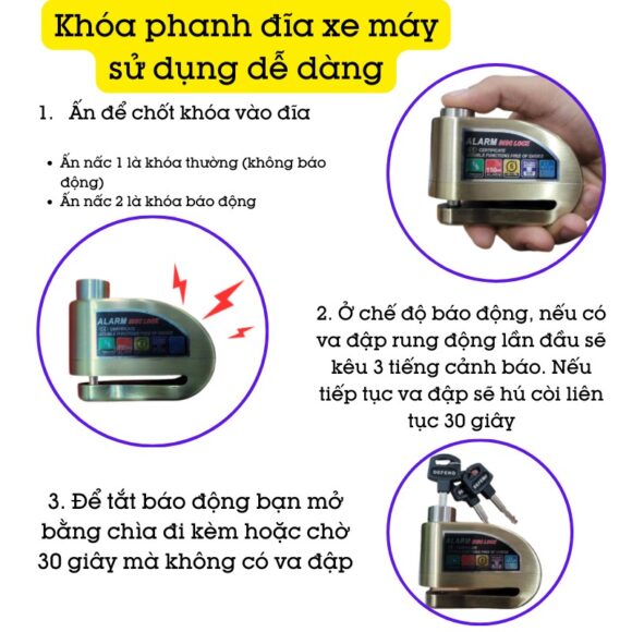 Khóa Phanh đĩa Xe Máy sử dụng dễ dàng