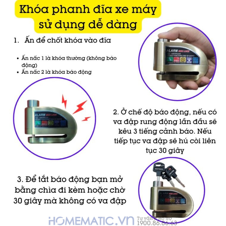 Khóa Phanh đĩa Xe Máy sử dụng dễ dàng
