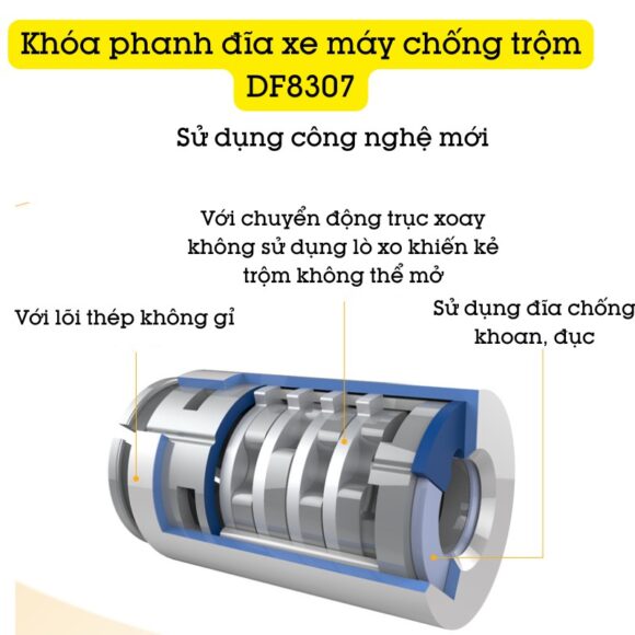 Khóa Phanh đĩa Xe Máy Chống Trộm 2 Chế độ Df8307