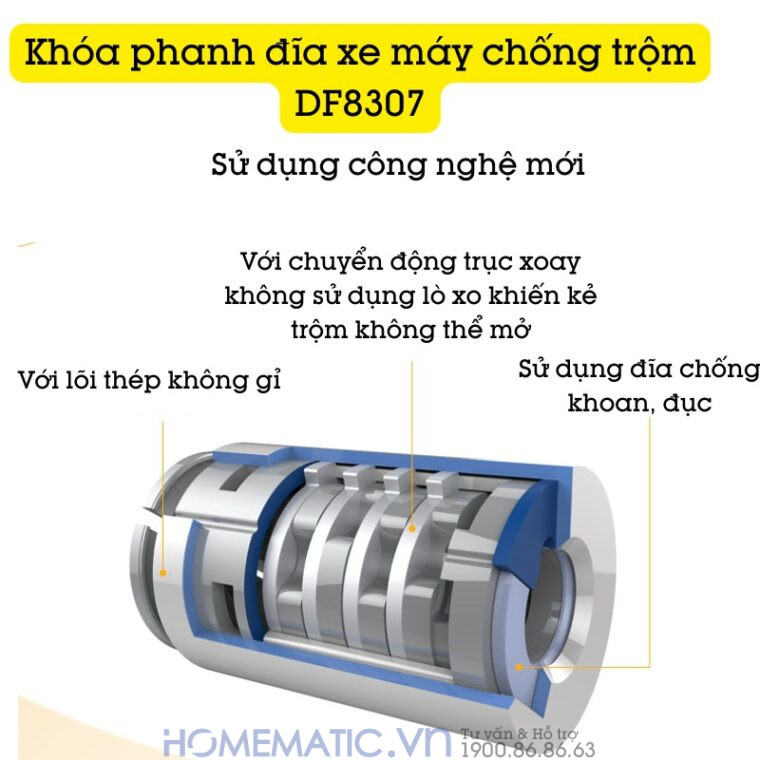 Khóa Phanh đĩa Xe Máy Chống Trộm 2 Chế độ Df8307
