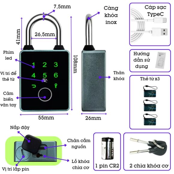 Ổ Khóa Thẻ Từ Mật Khẩu Mã Số Vân Tay Thông Minh Hỗ Trợ Chìa Cơ Exsmith T55d mô tả chức năng