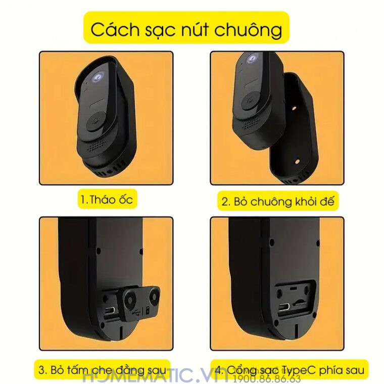 Chuông Cửa Có Hình Không Dây X8 cách sạc nút chuông camera