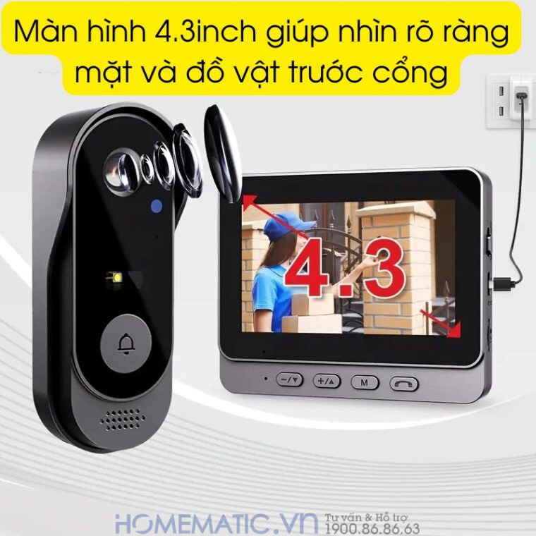Chuông Cửa Có Hình Không Dây X8 có màn hình 4.3inch nhìn rõ Chuông Cửa Có Hình Không Dây X8 có màn hình 4.3inch nhìn rõ