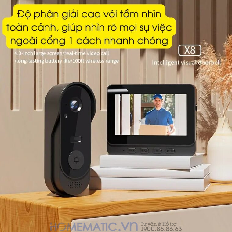 Chuông Cửa Có Hình Không Dây X8 màn hình độ phân giải cao