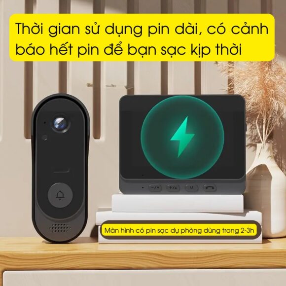 Chuông Cửa Có Hình Không Dây X8 thời gian sử dụng pin dài, có cảnh báo hết pin