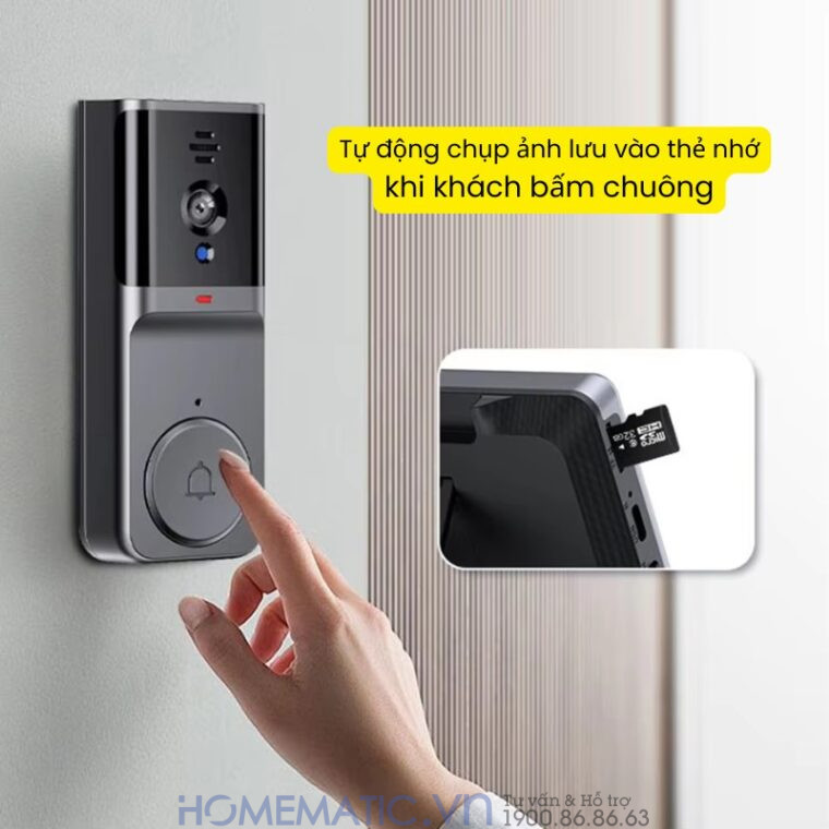 Chuông Hình Không Dây Khoảng Cách Xa Pin Sạc M16a lưu ảnh vào thẻ nhớ khi khách bấm chuông