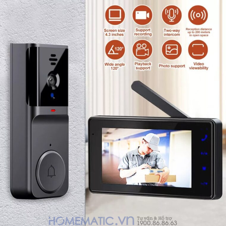 Chuông Hình Không Dây Khoảng Cách Xa Pin Sạc M16a