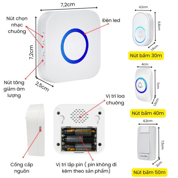 Chuông Không Dây Loa Chuông Dùng Pin, Hỗ Trợ Cổng Nguồn Usb Qx01