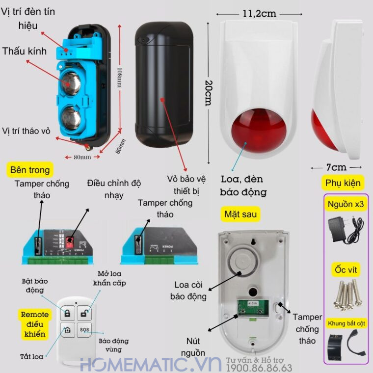 Bộ Báo động Hàng Rào Hồng Ngoại Không Dây Chống Trộm Eskit-abt các tính năng