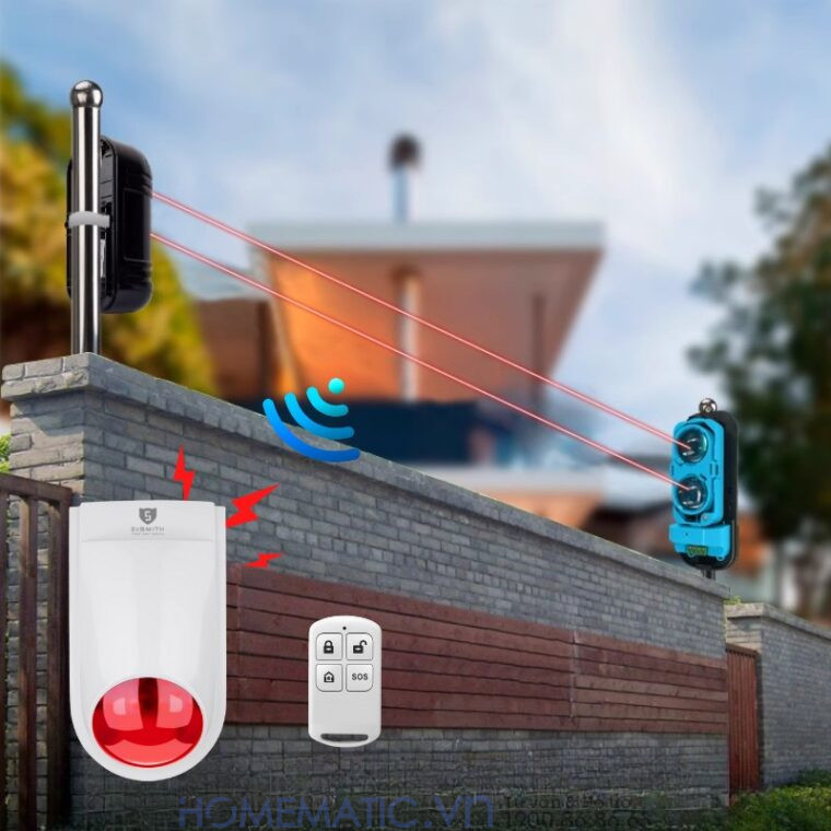 Bộ Báo động Hàng Rào Hồng Ngoại Không Dây Chống Trộm Eskit-abt hoạt động ổn định, không cần đi dây từ cảm biến tới loa