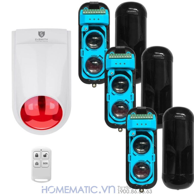 Bộ Báo động Hàng Rào Hồng Ngoại Không Dây Chống Trộm Eskit-abt bộ 3 cảm biến 1 loa chuông