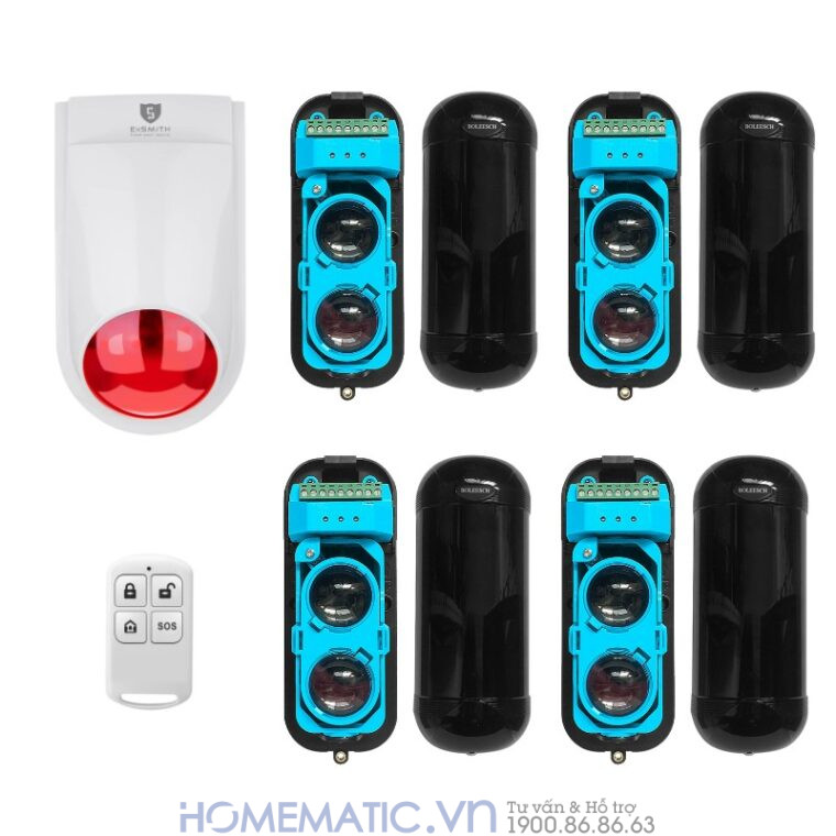 Bộ Báo động Hàng Rào Hồng Ngoại Không Dây Chống Trộm Eskit-abt bộ 4 cảm biến 1 loa báo động