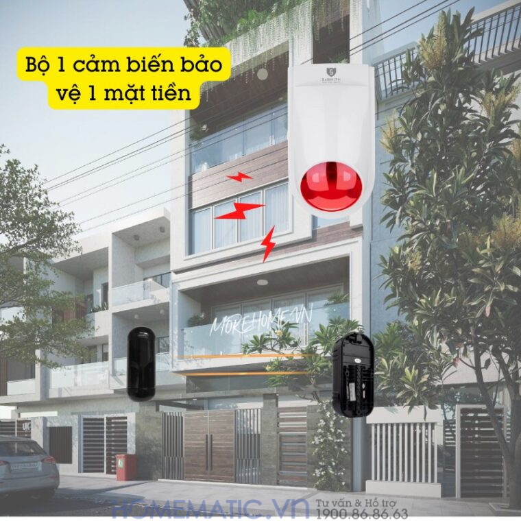 Bộ Báo động Hàng Rào Hồng Ngoại Không Dây Chống Trộm Eskit-abt bộ 1 cảm biến 1 loa báo động bảo vệ 1 mặt tiền tòa nhà