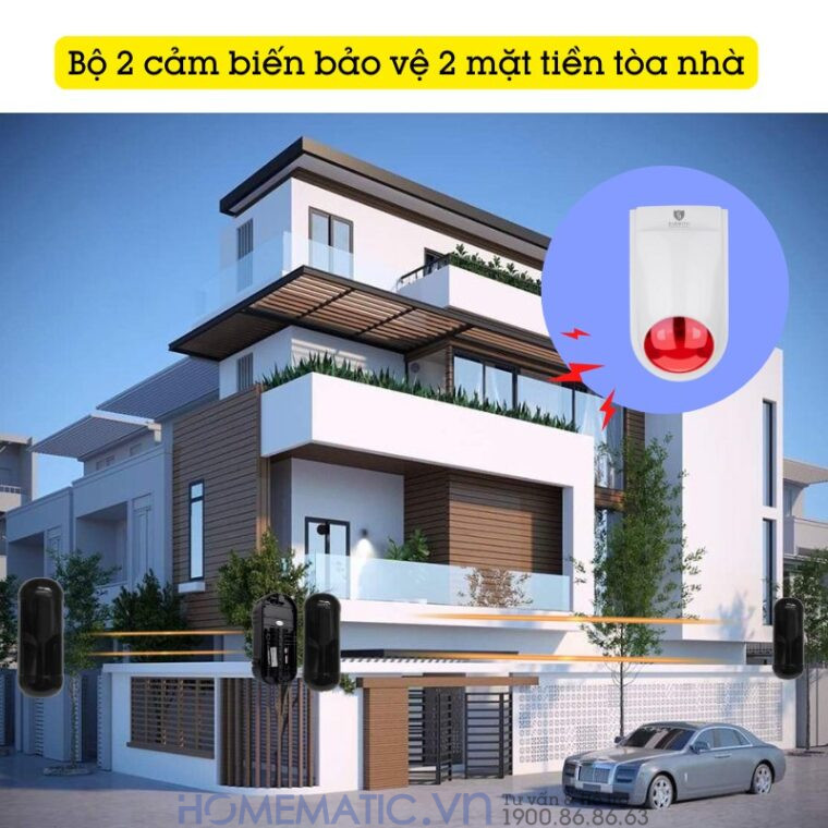 Bộ Báo động Hàng Rào Hồng Ngoại Không Dây Chống Trộm Eskit-abt bộ 2 cảm biến bảo vệ 2 mặt tòa nhà