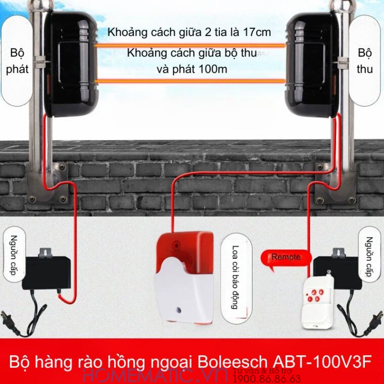 Bộ Hàng Rào điện Tử Hồng Ngoại Báo động Chống Trộm Boleesch Abt-100v3f