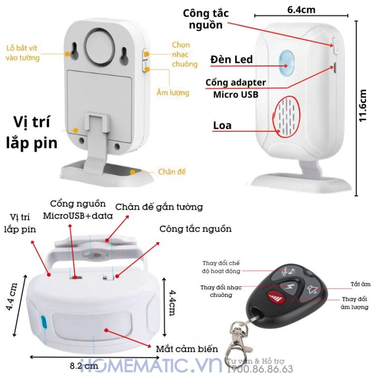 Chuông Báo Khách Cho Cửa Hàng Cảm ứng Hồng Ngoại Phát Nhạc Mp3 Mspir01(3) mô tả chức năng