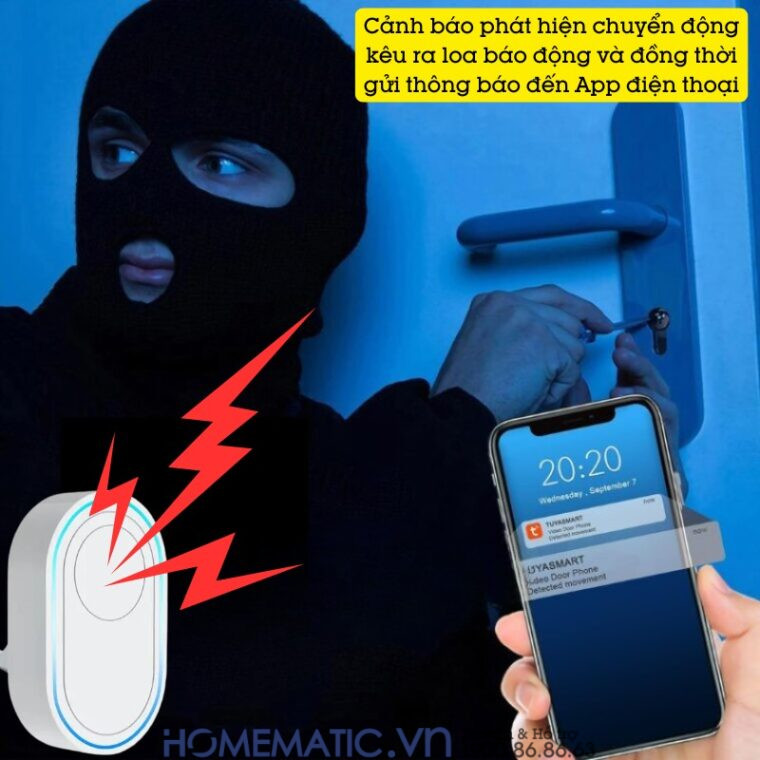 Chuông Báo Trộm Thông Minh Wifi Chống Trộm Cảm ứng Báo Về điện Thoại Tdb12p
