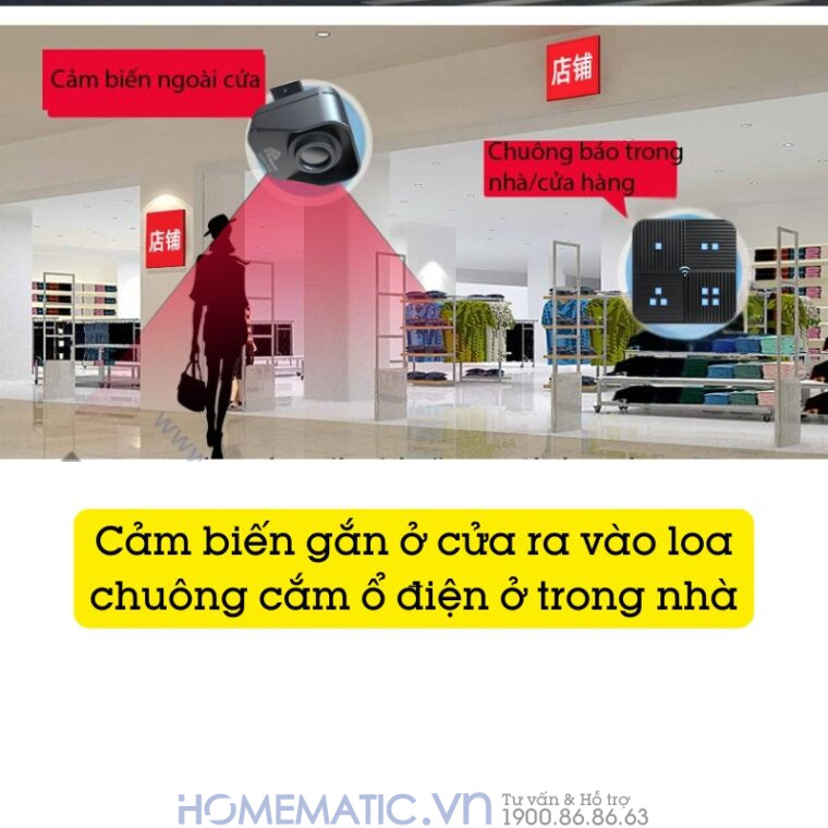 Chuông Chống Trộm Hồng Ngoại Báo động Không Dây Khoảng Cách Xa Homematic T505